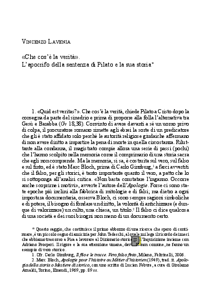 (PDF) «Che cos'è la verità». L'apocrifo delle sentenza di Pilato e la