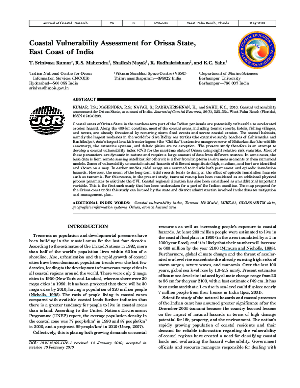(PDF) Coastal Vulnerability Assessment for Orissa State, East Coast of ...
