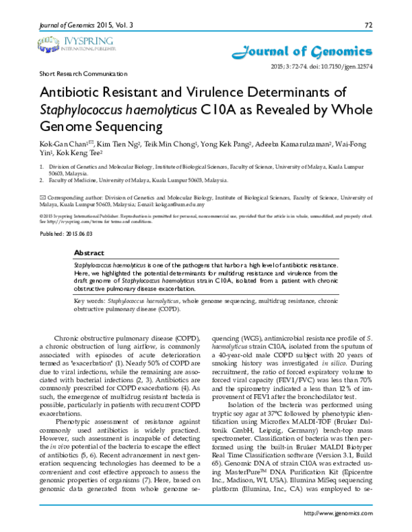 (PDF) Antibiotic Resistant and Virulence Determinants of Staphylococcus ...
