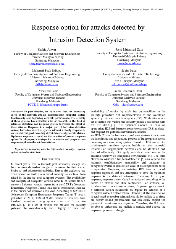 (PDF) Response option for attacks detected by Intrusion Detection ...