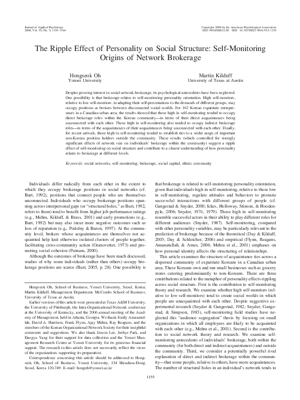 (PDF) The Ripple Effect of Personality on Social Structure: Self ...