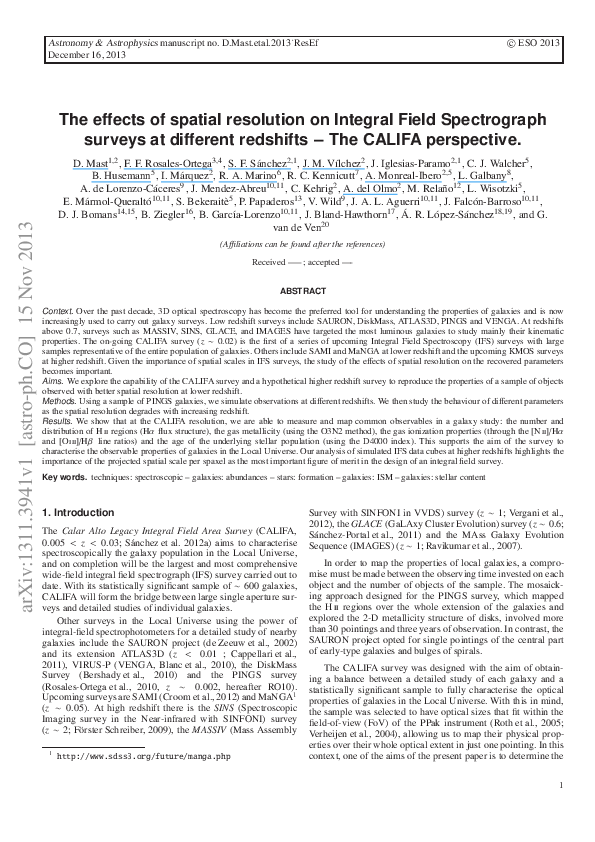 (PDF) The effects of spatial resolution on integral field spectrograph ...