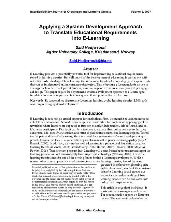 (PDF) Applying a system development approach to translate educational ...