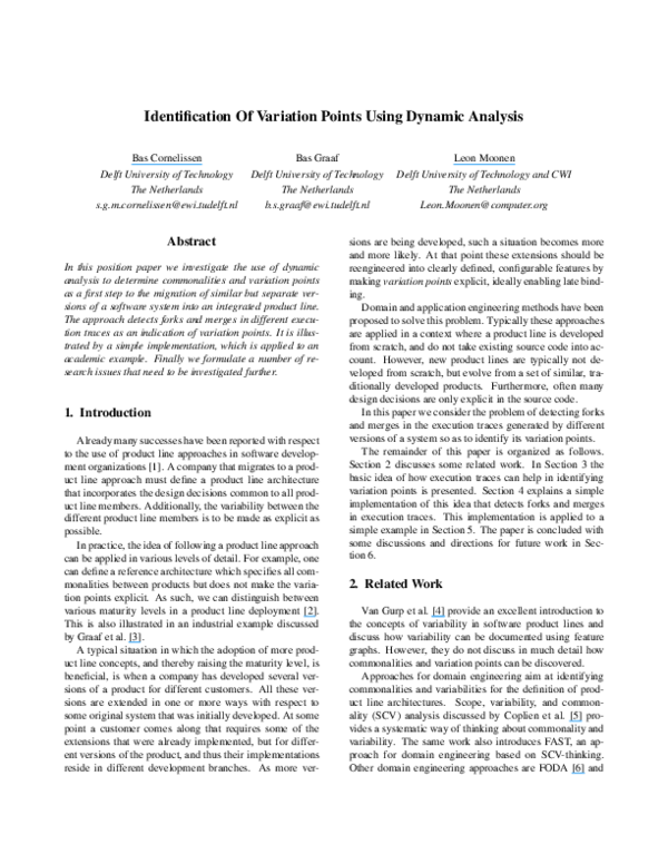 (PDF) Identification of variation points using dynamic analysis
