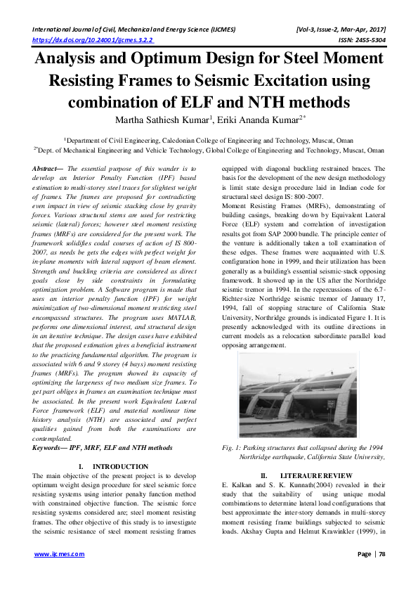 (PDF) Analysis and Optimum Design for Steel Moment Resisting Frames to ...
