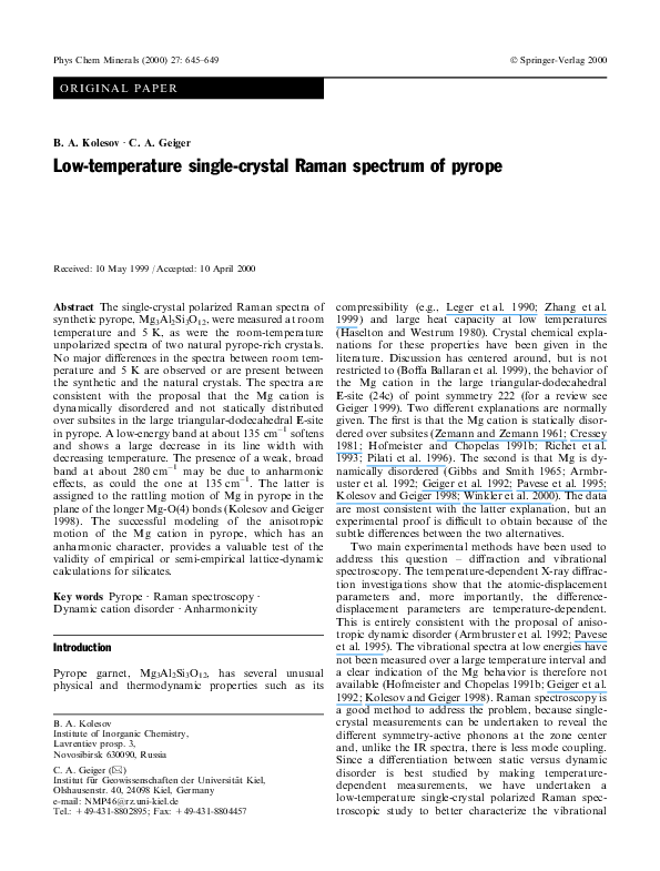 (PDF) Low-temperature single-crystal Raman spectrum of pyrope