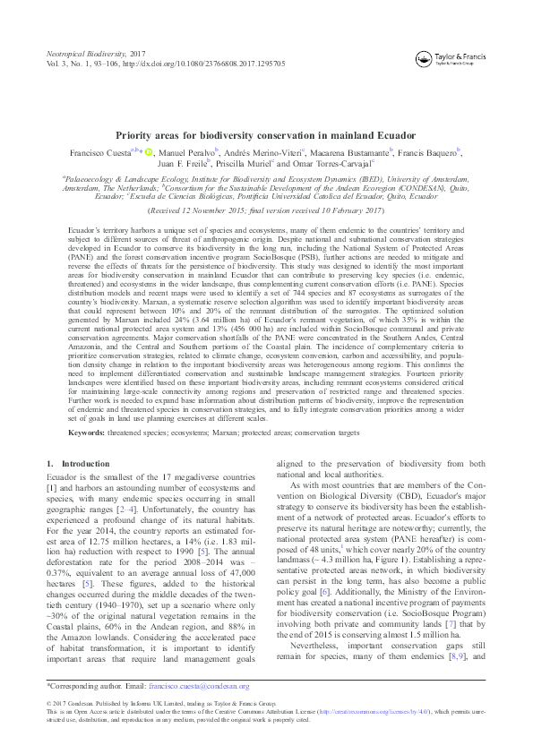 (PDF) Priority areas for biodiversity conservation in mainland Ecuador