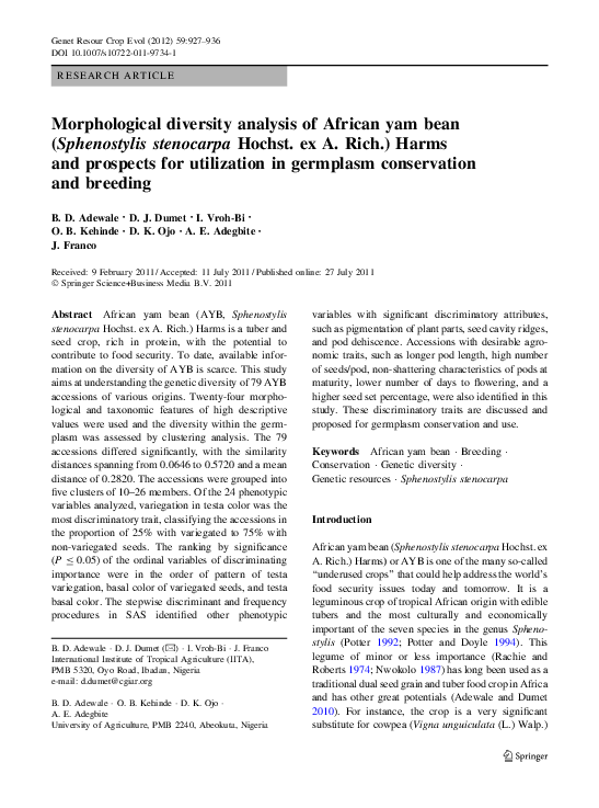 (PDF) Morphological diversity analysis of African yam bean