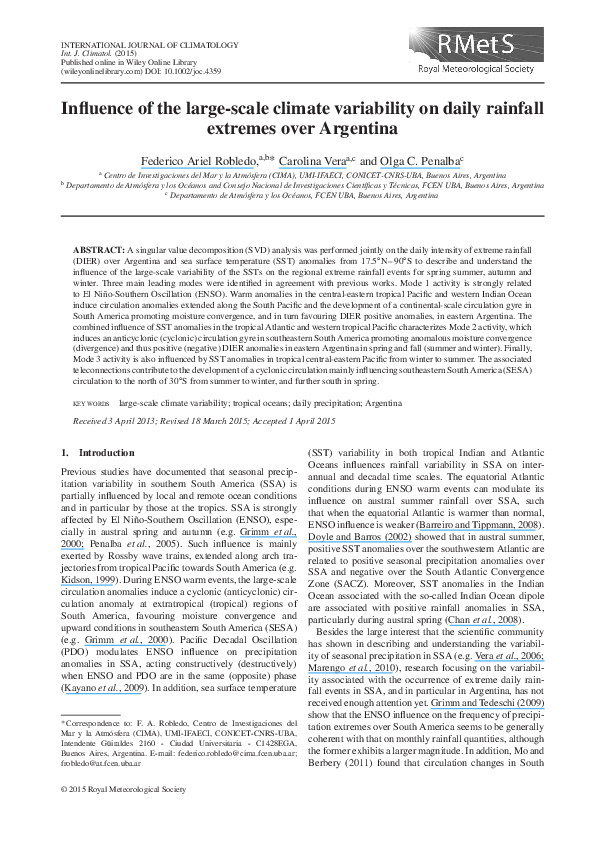 (PDF) Influence of the large-scale climate variability on daily ...