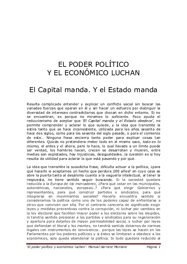 (PDF) EL PODER POLÍTICO Y EL ECONÓMICO LUCHAN | Manuel M H M herranz ...