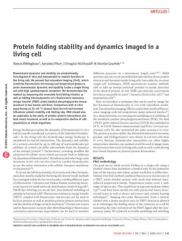 (PDF) Protein folding stability and dynamics imaged in a living cell