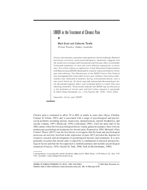 (PDF) EMDR in the treatment of chronic pain