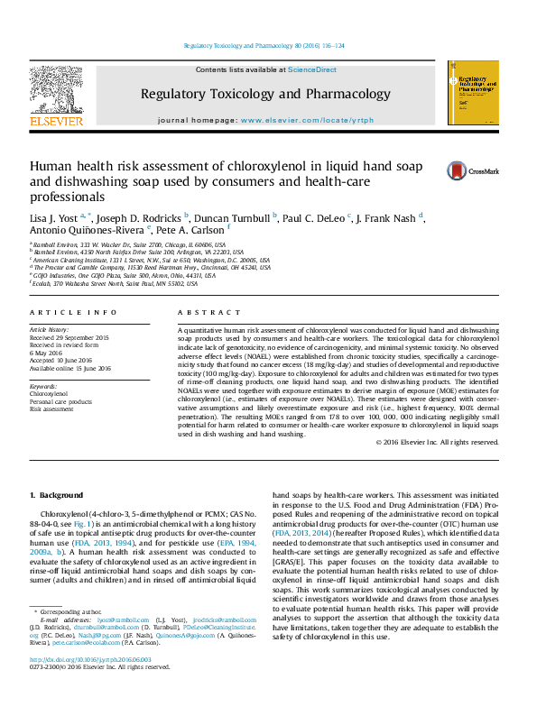 (PDF) Human health risk assessment of chloroxylenol in liquid hand soap