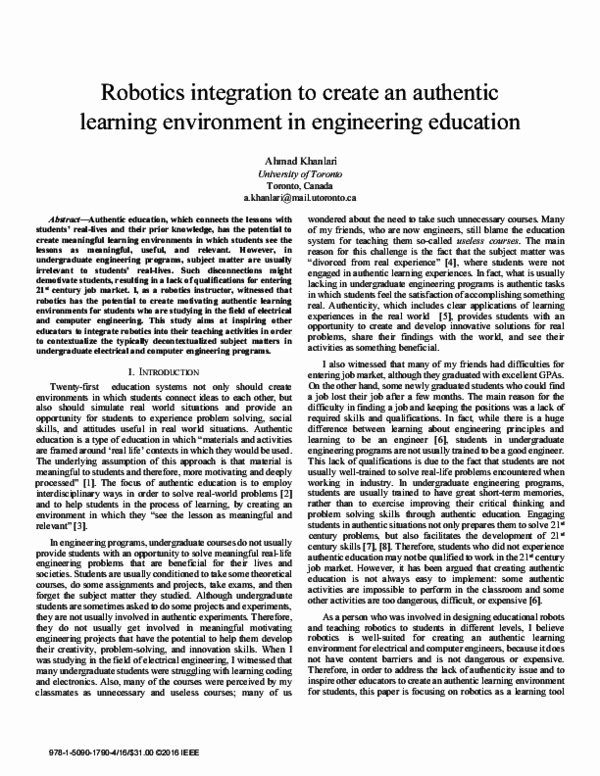 (PDF) Robotics integration to create an authentic learning environment ...