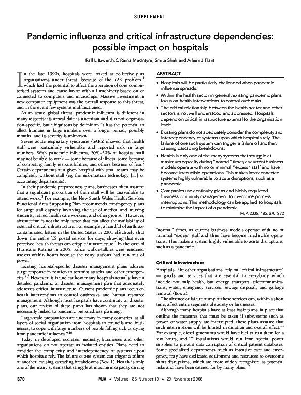 (PDF) Pandemic influenza and critical infrastructure dependencies ...