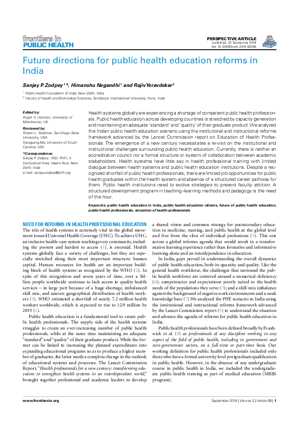 (PDF) Future Directions for Public Health Education Reforms in India
