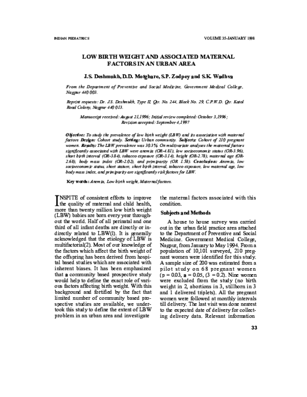 (PDF) Low birth weight and associated maternal factors in an urban area