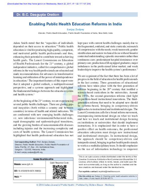 (PDF) Enabling public health education reforms in India