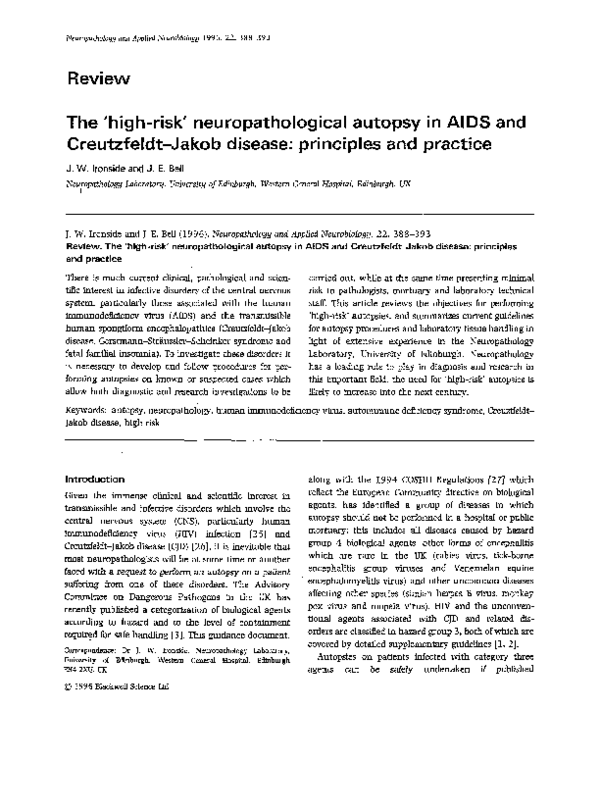 (PDF) The ‘highrisk’ neuropathological autopsy in AIDS and Creutzfeldt