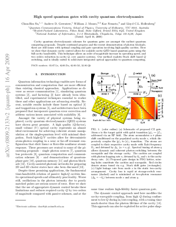 (PDF) High-speed quantum gates with cavity quantum electrodynamics
