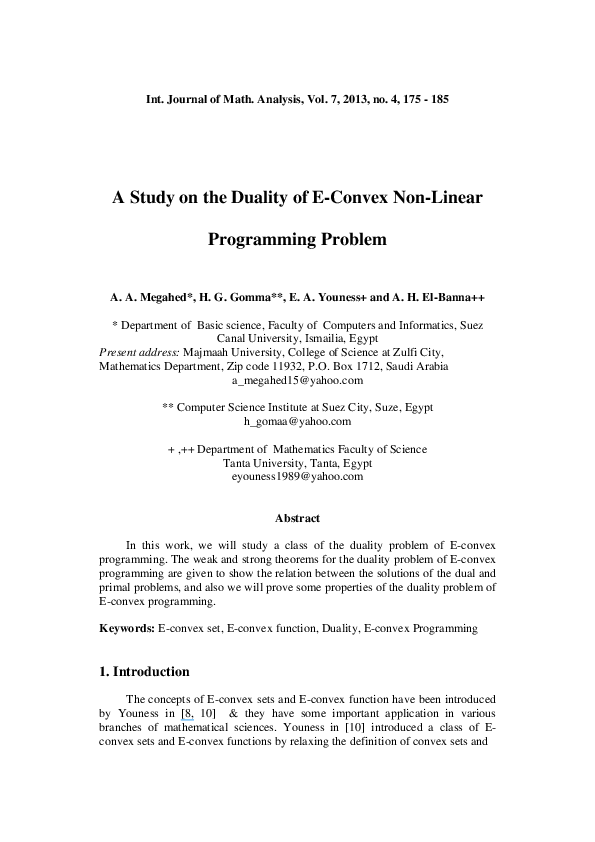 (PDF) A study on the duality of e-convex non-linear programming problem
