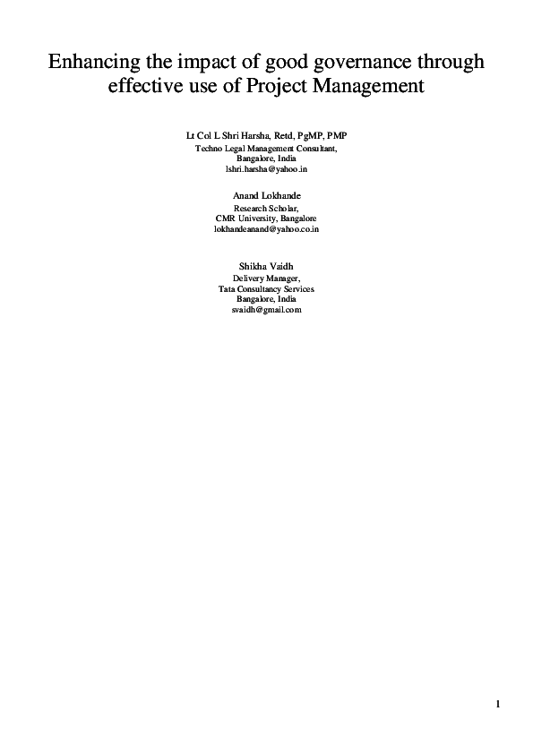 (PDF) Enhancing the impact of good governance through effective use of ...