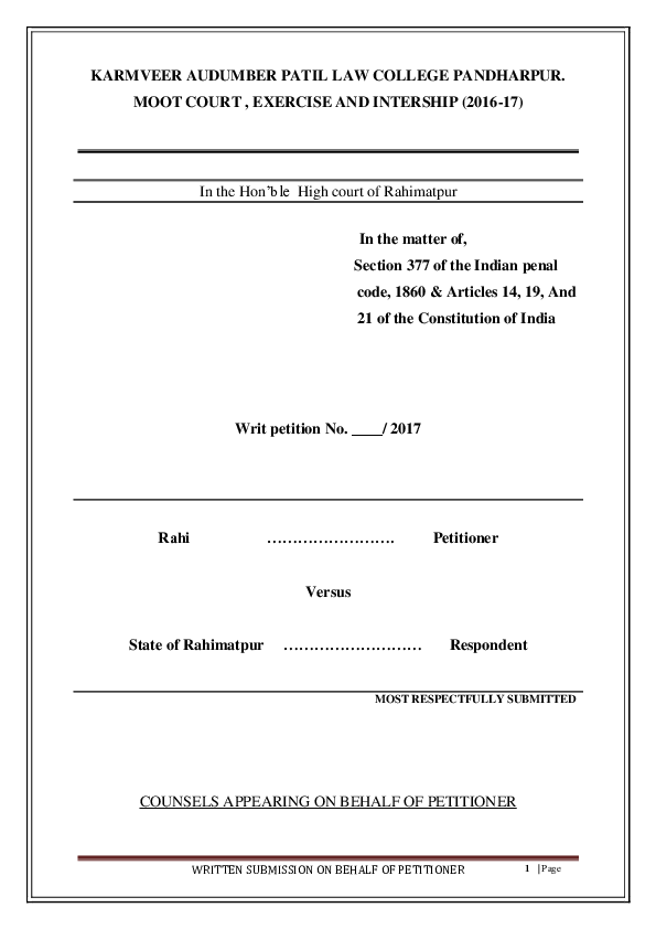 (PDF) KARMVEER AUDUMBER PATIL LAW COLLEGE PANDHARPUR. MOOT COURT