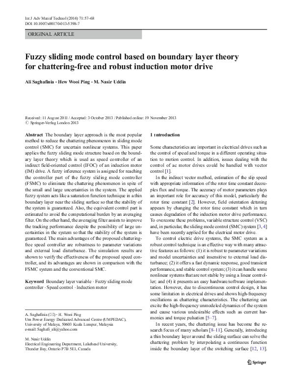 (PDF) Fuzzy sliding mode control based on boundary layer theory for ...