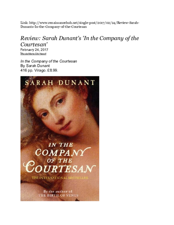 (DOC) Review Sarah Dunant's In the Company of the CourtesanIn