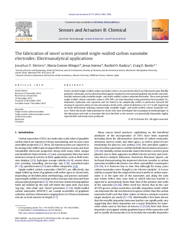 (PDF) The fabrication of novel screen printed single-walled carbon ...