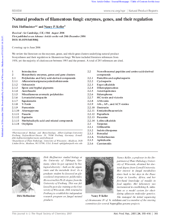 (PDF) Natural products of filamentous fungi: enzymes, genes, and their ...