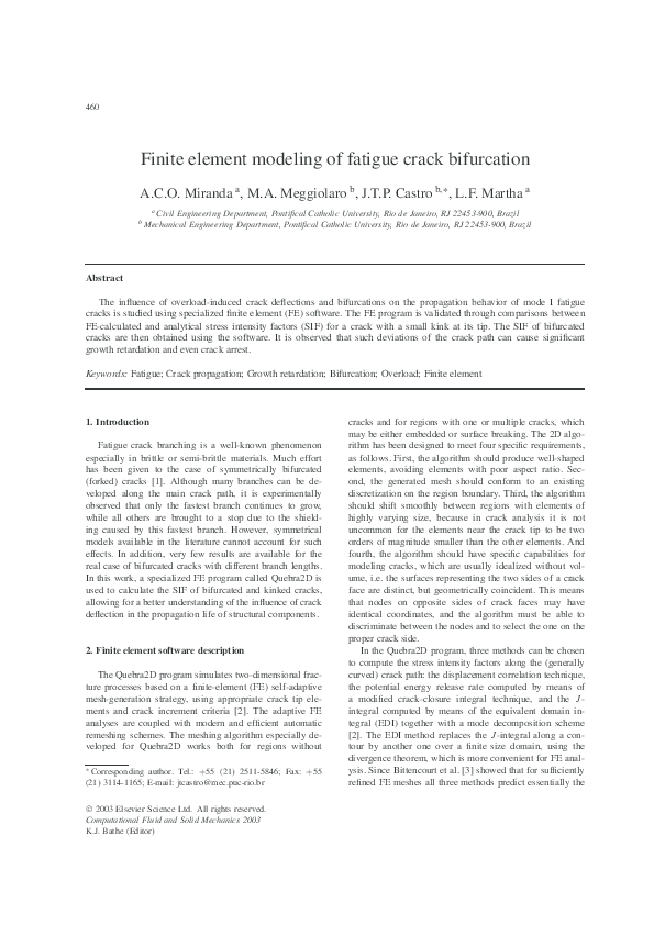 (PDF) Finite element modeling of fatigue crack bifurcation