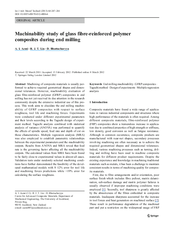 (PDF) Machinability study of glass fibre-reinforced polymer composites ...