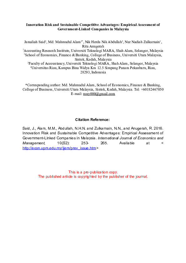 (DOC) Innovation Risk and Sustainable Competitive ...