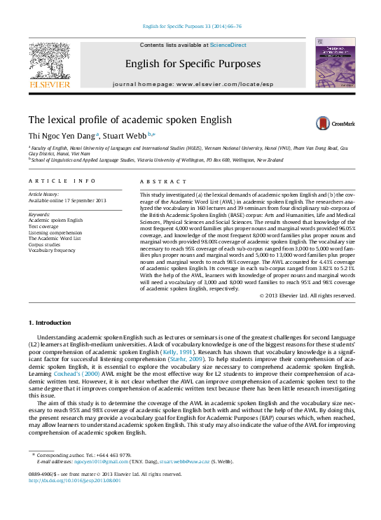 (PDF) The lexical profile of academic spoken English