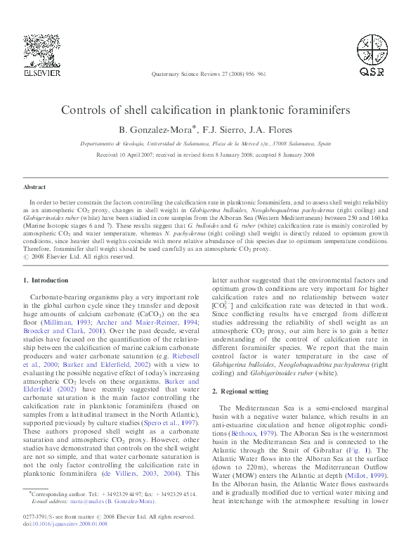 (PDF) Controls of shell calcification in planktonic foraminifers