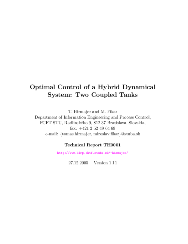 (PDF) Optimal Control of a Hybrid Dynamical System: Two-stage Reactor ...