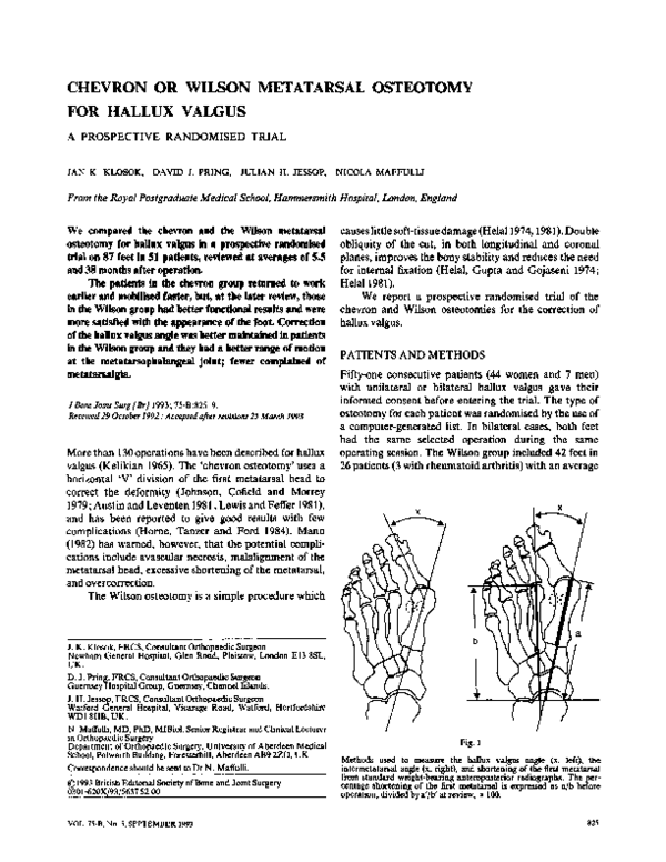(PDF) CHEVRON OR WILSON METATARSAL OSTEOTOMY FOR HALLUX VALGUS A