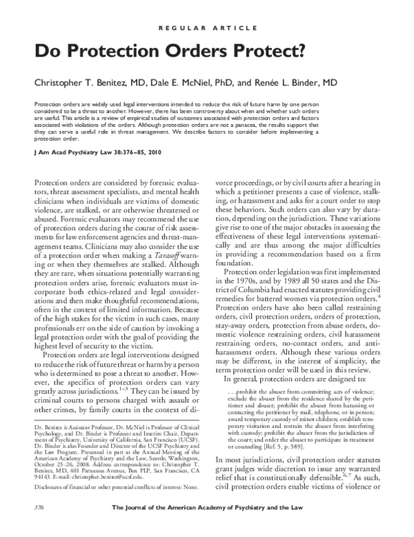 (PDF) Do Protection Orders Protect? Renee Binder Academia.edu