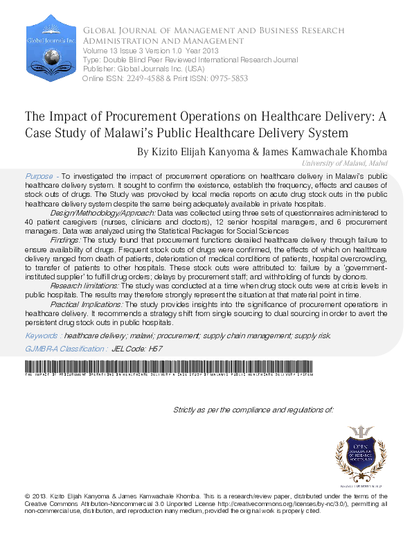 (PDF) The Impact of Procurement Operations on Healthcare delivery A