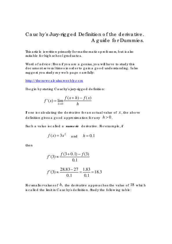 Pdf Cauchy S Jury Rigged Definition Of The Derivative A Guide For Dummies John Gabriel Academia Edu
