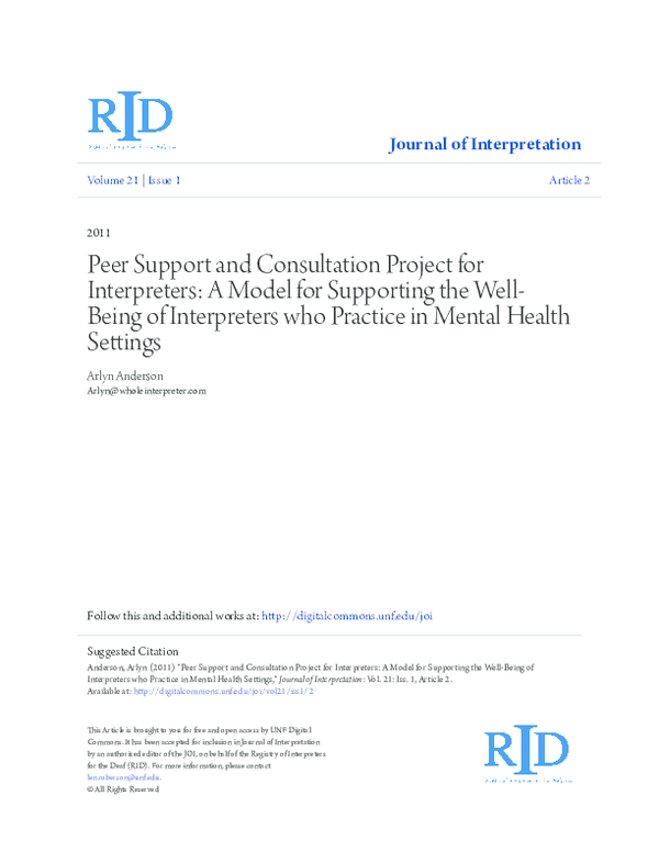 (PDF) Peer Support and Consultation Project for Interpreters: A Model ...