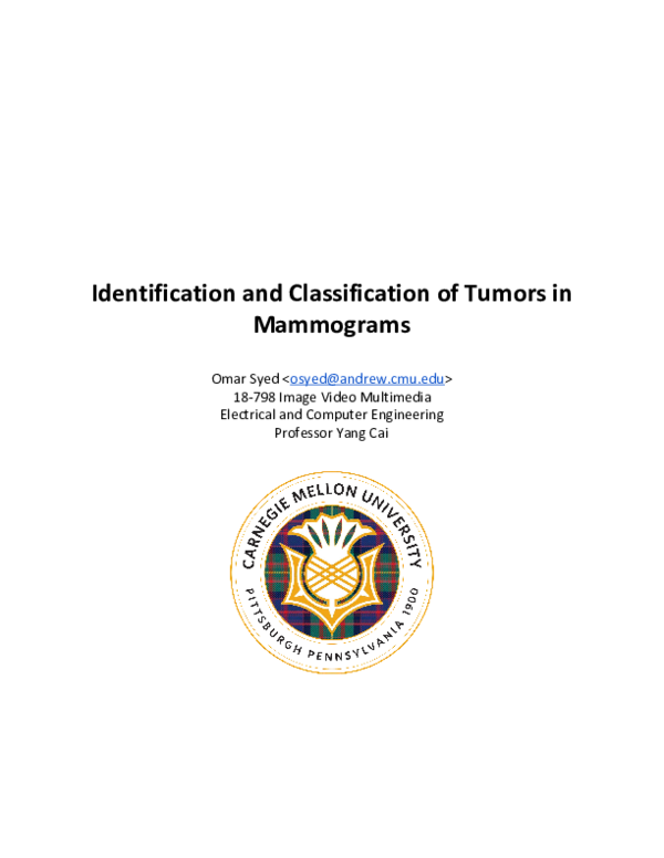 (PDF) Identification and Classification of Tumors in Mammograms