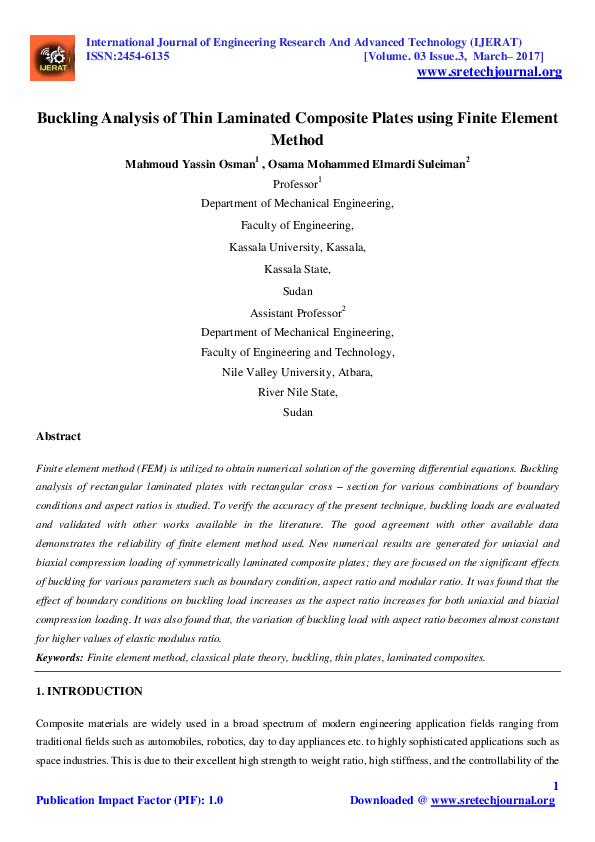 (PDF) Buckling Analysis of Thin Laminated Composite Plates using Finite
