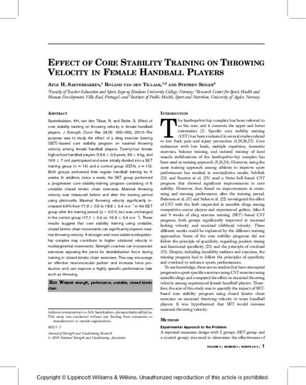 (PDF) Effect of Core Stability Training on Throwing Velocity in Female