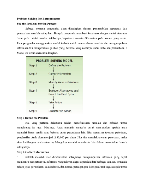 (DOC) Problem Solving For Entrepreneurs