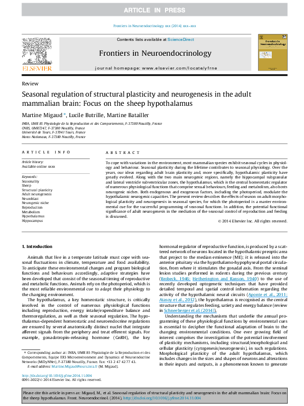 (PDF) Seasonal regulation of structural plasticity and neurogenesis in ...