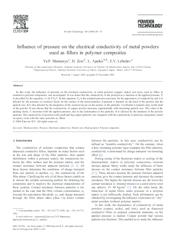 (PDF) Influence of pressure on the electrical conductivity of metal ...