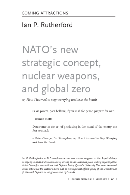 (PDF) NATO's New Strategic Concept, Nuclear Weapons, and Global Zero