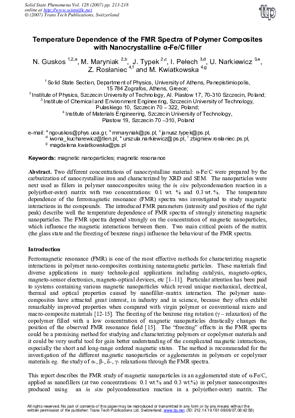 (PDF) Temperature Dependence of the FMR Spectra of Polymer Composites ...